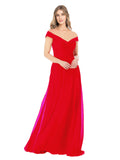 Red A-Line Off the Shoulder Sleeveless Long Bridesmaid Dress Alva
