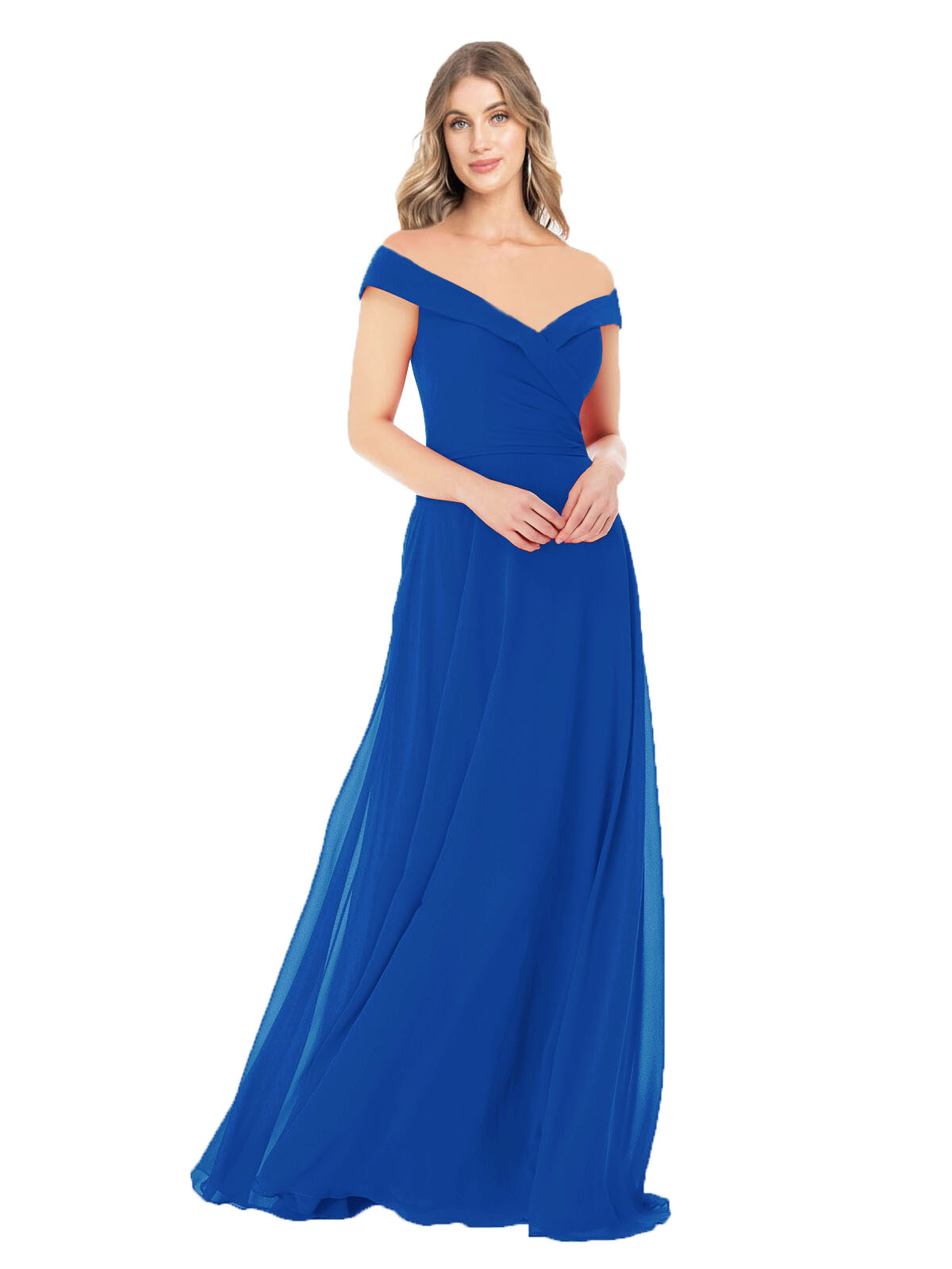 Royal Blue A-Line Off the Shoulder Sleeveless Long Bridesmaid Dress Alva