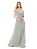 Silver A-Line Off the Shoulder Sleeveless Long Bridesmaid Dress Alva