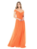 Tangerine Tango A-Line Off the Shoulder Sleeveless Long Bridesmaid Dress Alva