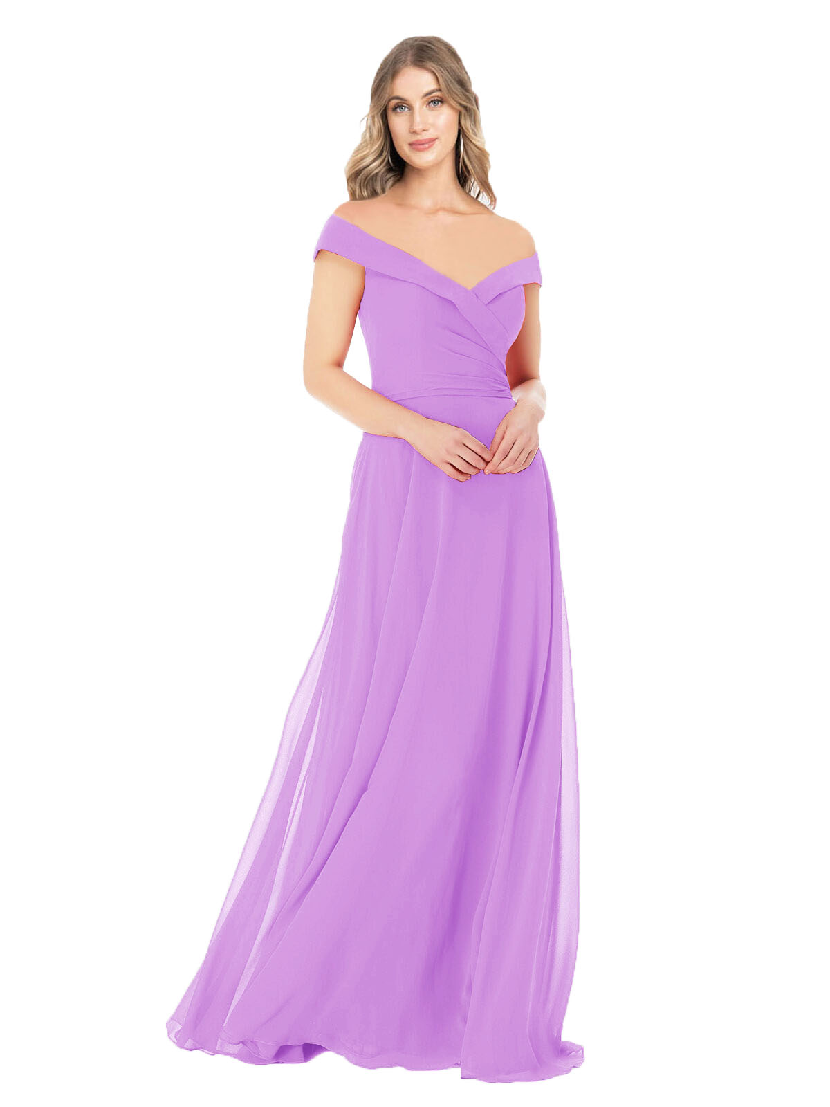 Violet A-Line Off the Shoulder Sleeveless Long Bridesmaid Dress Alva