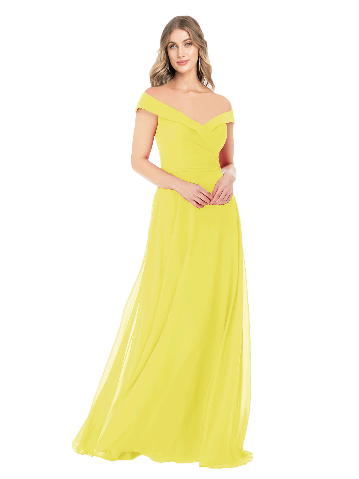 Yellow A-Line Off the Shoulder Sleeveless Long Bridesmaid Dress Alva