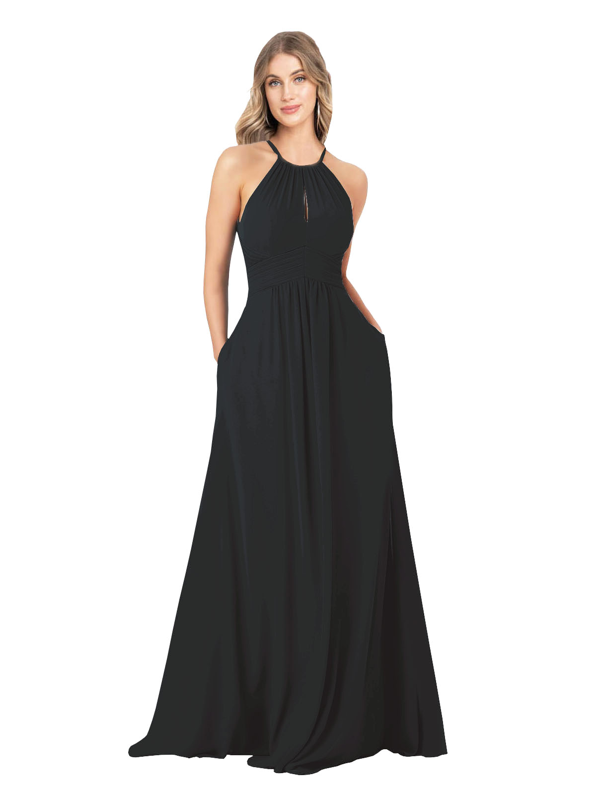 Black A-Line High Neck Sleeveless Long Bridesmaid Dress Cassiopeia