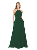 Dark Green A-Line High Neck Sleeveless Long Bridesmaid Dress Cassiopeia