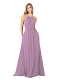 Dark Lavender A-Line High Neck Sleeveless Long Bridesmaid Dress Cassiopeia