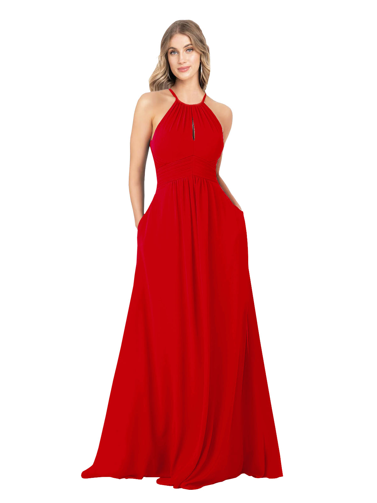 Dark Red A-Line High Neck Sleeveless Long Bridesmaid Dress Cassiopeia