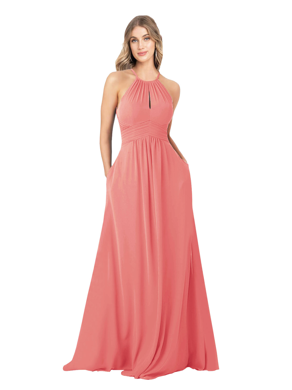 Desert Rose A-Line High Neck Sleeveless Long Bridesmaid Dress Cassiopeia