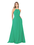 Emerald Green A-Line High Neck Sleeveless Long Bridesmaid Dress Cassiopeia