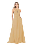 Gold A-Line High Neck Sleeveless Long Bridesmaid Dress Cassiopeia