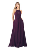 Grape A-Line High Neck Sleeveless Long Bridesmaid Dress Cassiopeia
