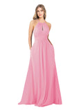 Hot Pink A-Line High Neck Sleeveless Long Bridesmaid Dress Cassiopeia