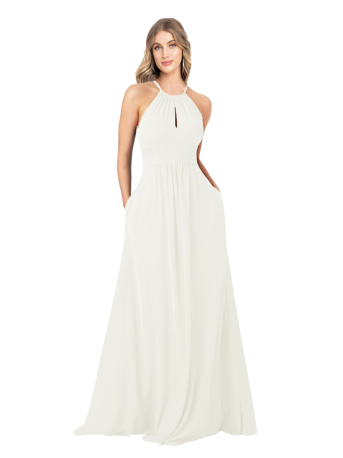 Ivory A-Line High Neck Sleeveless Long Bridesmaid Dress Cassiopeia