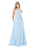 Light Sky Blue A-Line High Neck Sleeveless Long Bridesmaid Dress Cassiopeia