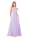 Lilac A-Line High Neck Sleeveless Long Bridesmaid Dress Cassiopeia