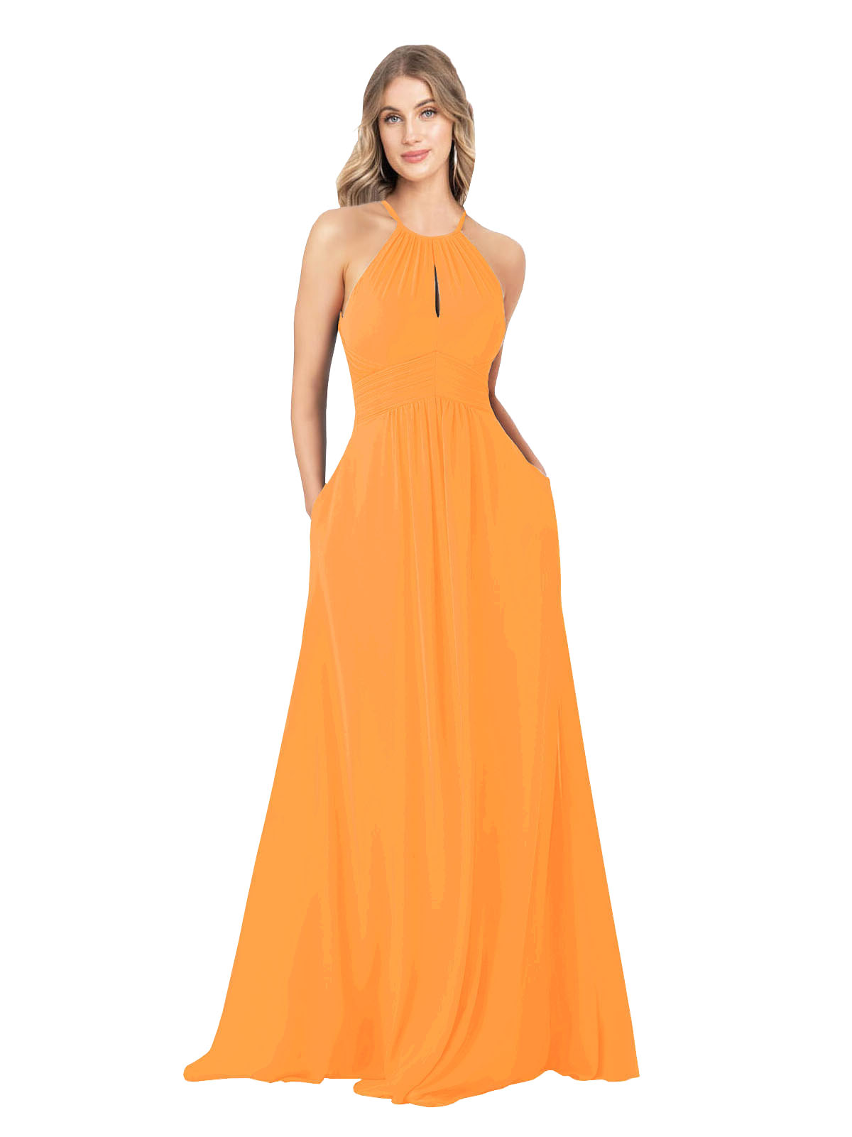 Orange A-Line High Neck Sleeveless Long Bridesmaid Dress Cassiopeia