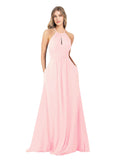 Pink A-Line High Neck Sleeveless Long Bridesmaid Dress Cassiopeia