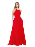 Red A-Line High Neck Sleeveless Long Bridesmaid Dress Cassiopeia