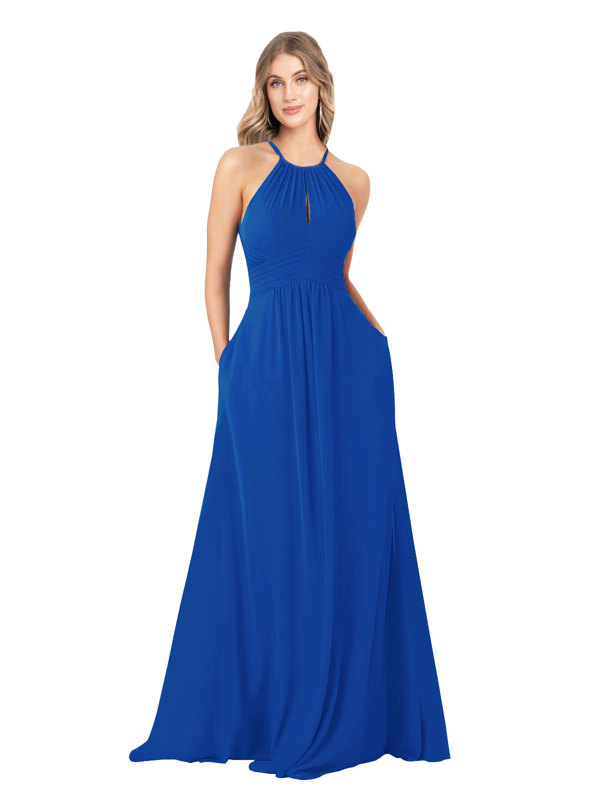 Royal Blue A-Line High Neck Sleeveless Long Bridesmaid Dress Cassiopeia