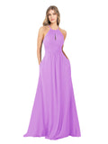 Violet A-Line High Neck Sleeveless Long Bridesmaid Dress Cassiopeia