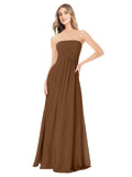 Brown A-Line Strapless Sleeveless Long Bridesmaid Dress Ciel