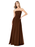Chocolate A-Line Strapless Sleeveless Long Bridesmaid Dress Ciel