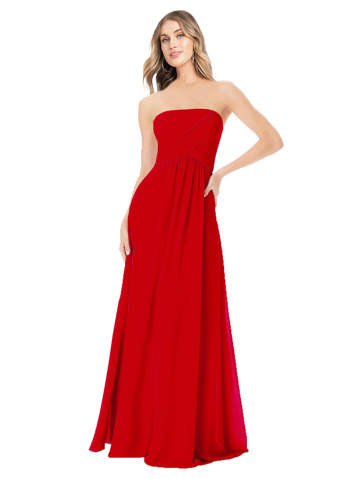 Dark Red A-Line Strapless Sleeveless Long Bridesmaid Dress Ciel