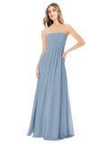 Dusty Blue A-Line Strapless Sleeveless Long Bridesmaid Dress Ciel