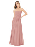 Dusty Pink A-Line Strapless Sleeveless Long Bridesmaid Dress Ciel