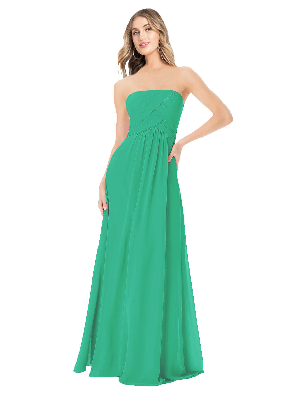 Emerald Green A-Line Strapless Sleeveless Long Bridesmaid Dress Ciel