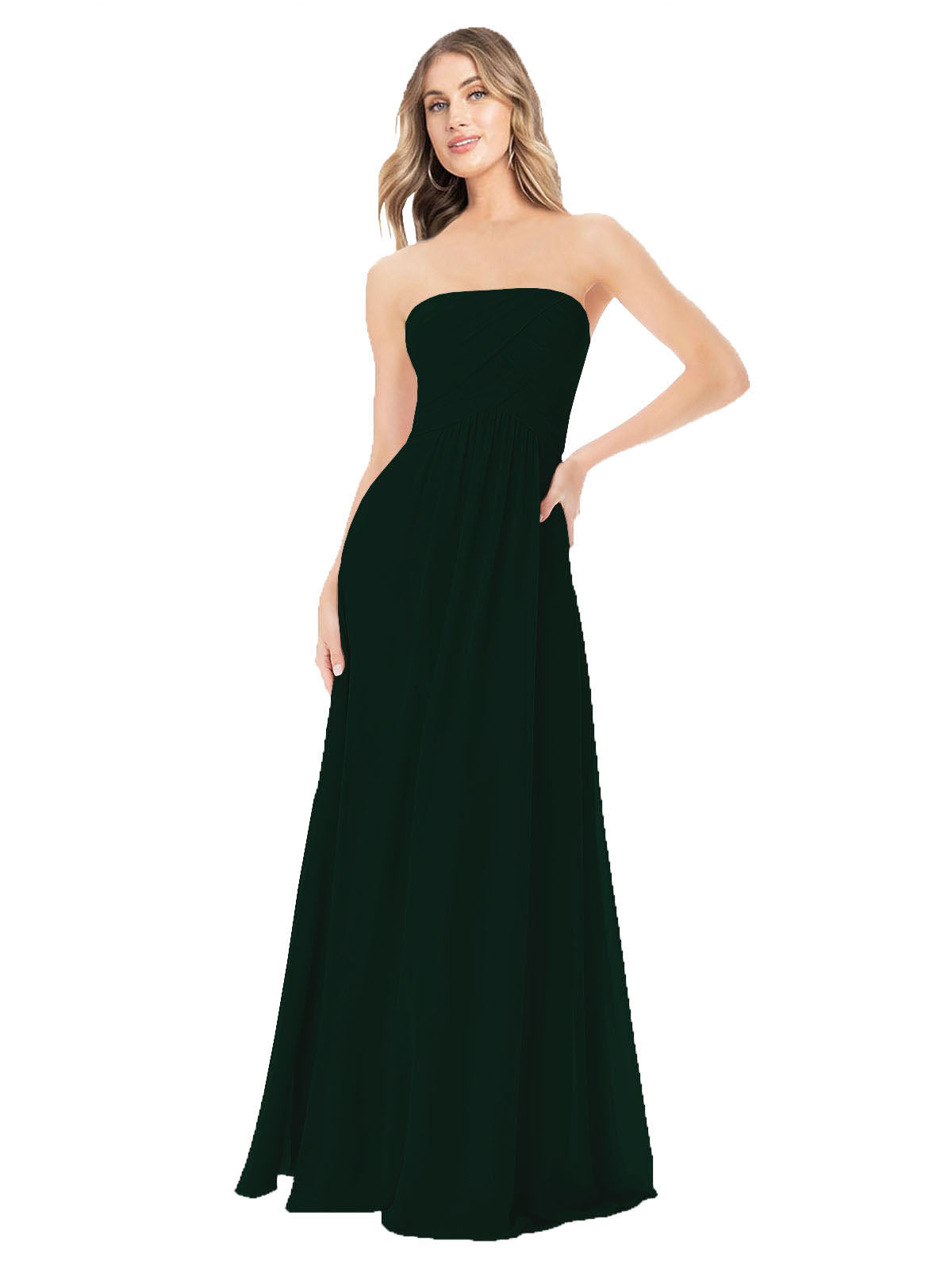 Ever Green A-Line Strapless Sleeveless Long Bridesmaid Dress Ciel
