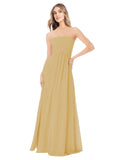 Gold A-Line Strapless Sleeveless Long Bridesmaid Dress Ciel