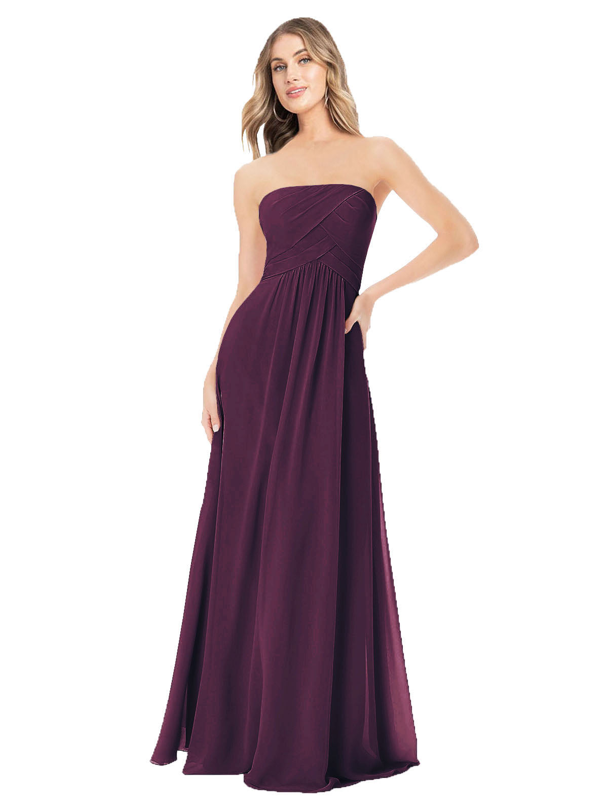 Grape A-Line Strapless Sleeveless Long Bridesmaid Dress Ciel