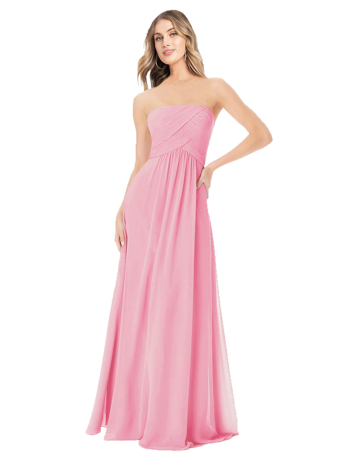 Hot Pink A-Line Strapless Sleeveless Long Bridesmaid Dress Ciel