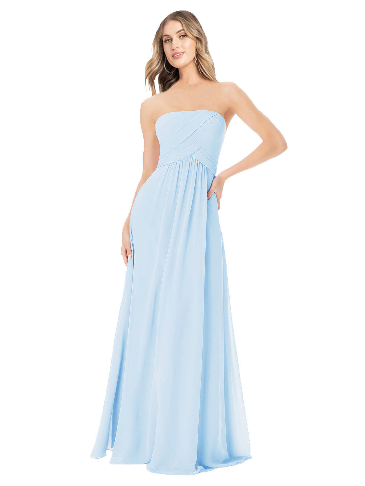 Light Sky Blue A-Line Strapless Sleeveless Long Bridesmaid Dress Ciel