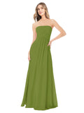 Olive Green A-Line Strapless Sleeveless Long Bridesmaid Dress Ciel