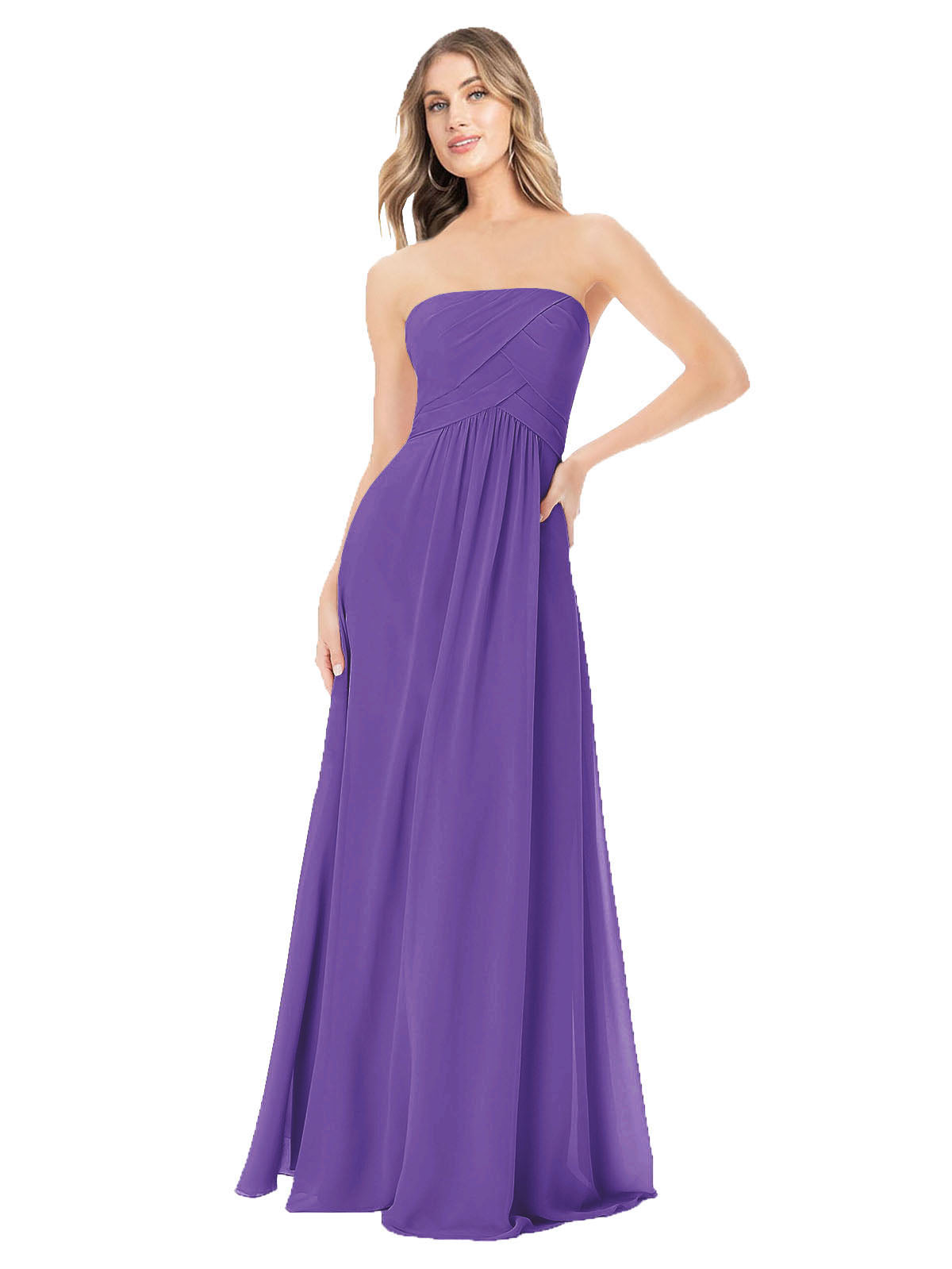 Purple A-Line Strapless Sleeveless Long Bridesmaid Dress Ciel