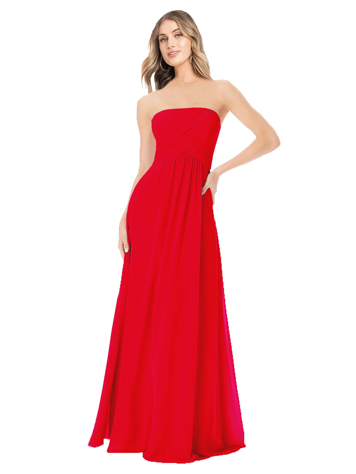 Red A-Line Strapless Sleeveless Long Bridesmaid Dress Ciel