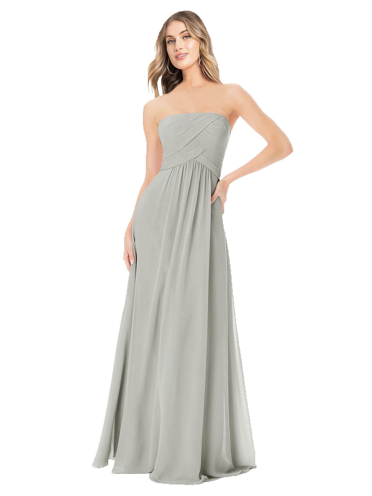 Silver A-Line Strapless Sleeveless Long Bridesmaid Dress Ciel