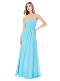 Sky Blue A-Line Strapless Sleeveless Long Bridesmaid Dress Ciel