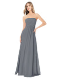 Slate Grey A-Line Strapless Sleeveless Long Bridesmaid Dress Ciel