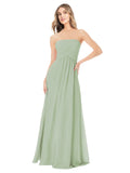Smoke Green A-Line Strapless Sleeveless Long Bridesmaid Dress Ciel