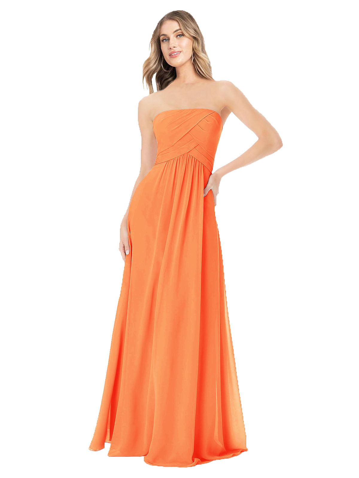 Tangerine Tango A-Line Strapless Sleeveless Long Bridesmaid Dress Ciel