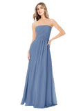 Windsor Blue A-Line Strapless Sleeveless Long Bridesmaid Dress Ciel