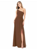 Brown A-Line One Shoulder Sleeveless Long Bridesmaid Dress Doris