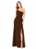 Chocolate A-Line One Shoulder Sleeveless Long Bridesmaid Dress Doris