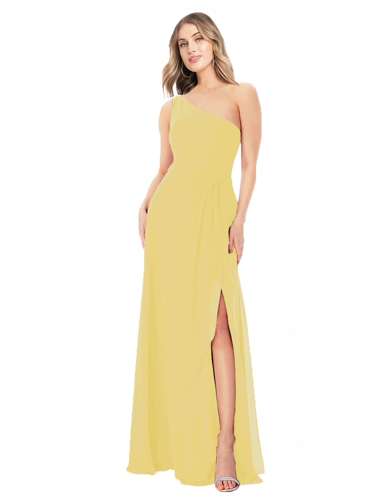 Daffodil A-Line One Shoulder Sleeveless Long Bridesmaid Dress Doris