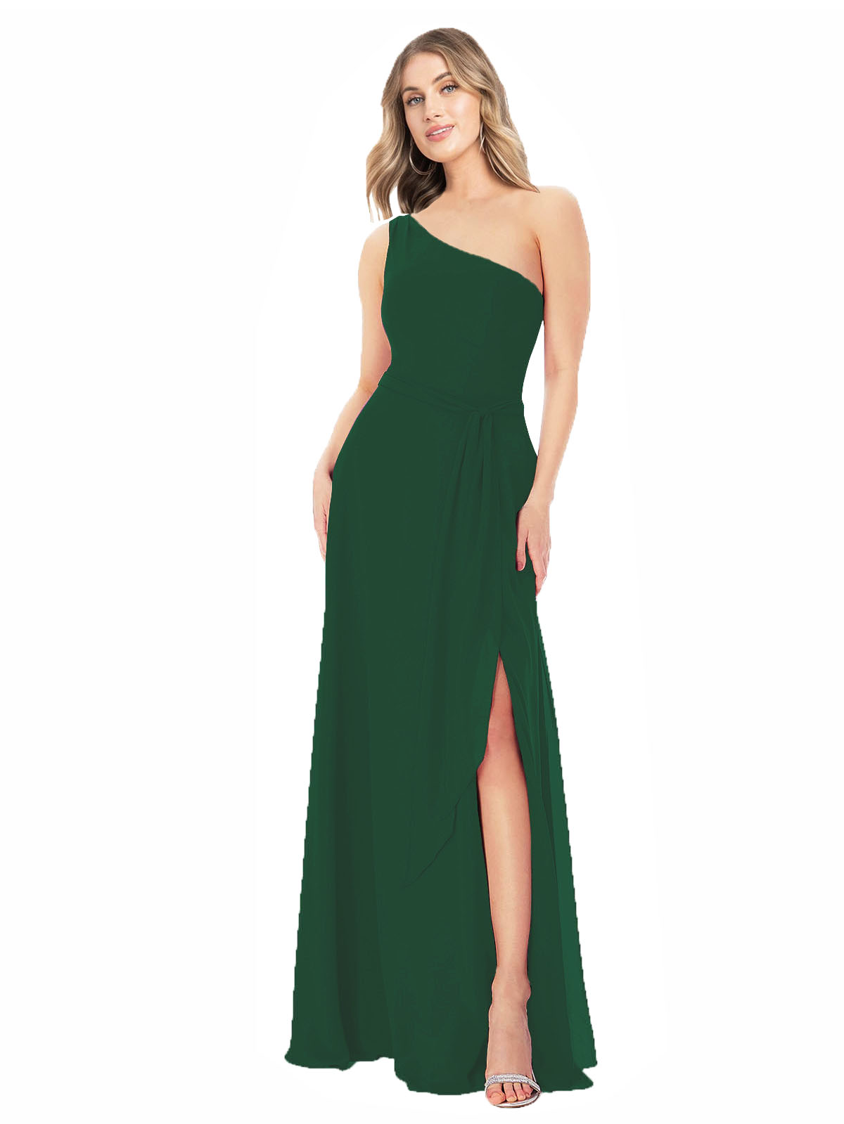 Dark Green A-Line One Shoulder Sleeveless Long Bridesmaid Dress Doris