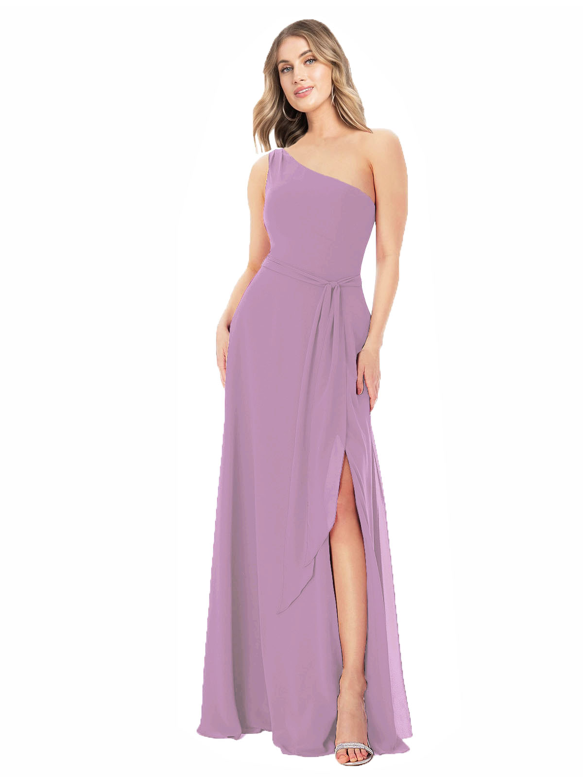Dark Lavender A-Line One Shoulder Sleeveless Long Bridesmaid Dress Doris