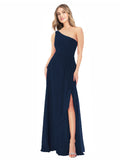 Dark Navy A-Line One Shoulder Sleeveless Long Bridesmaid Dress Doris