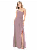 Dusty Rose A-Line One Shoulder Sleeveless Long Bridesmaid Dress Doris